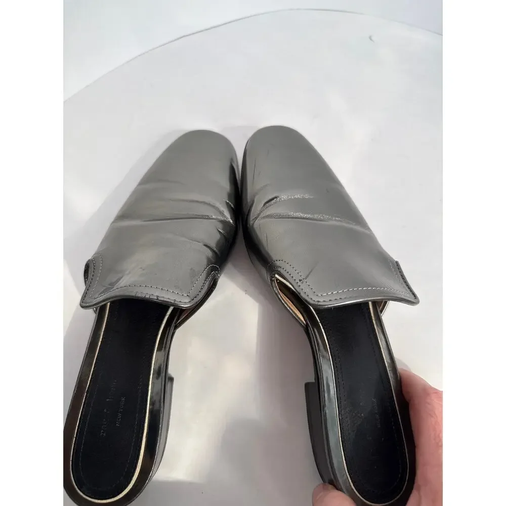 Rag & Bone Luis Silver Metallic Leather Mule Slides EU 37 US 7 Italy
